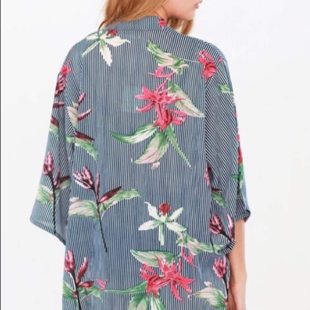 Tropical Floral Striped Kimono Swim Coverup Top - Picture 4 of 5